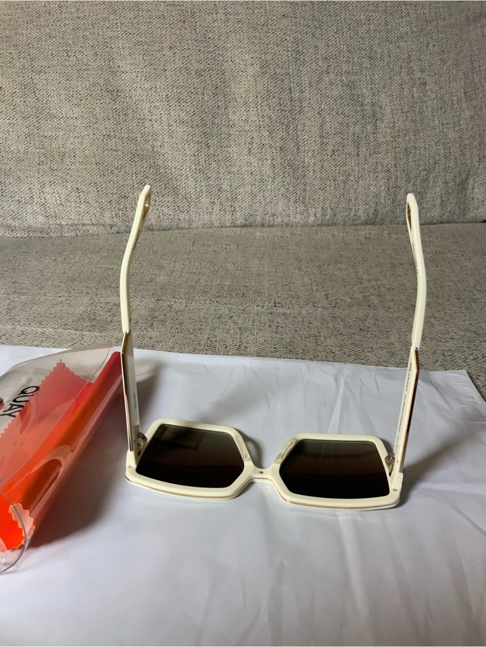 Quay Australia Cream Square Frame Sunglasses with Brown Gradient Lenses